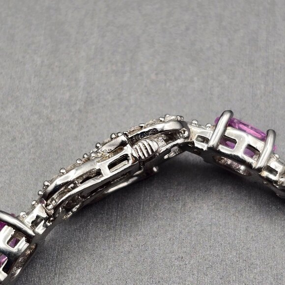 Sterling Silver Pink Tourmaline Quartz Infinity Tennis Bracelet 7.5" Signed SUN - Picture 10 of 15